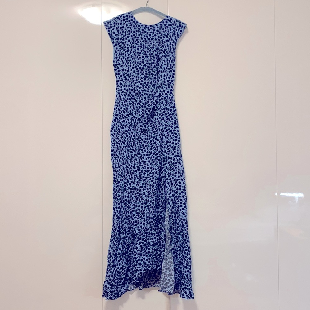 H&M blue floral pattern maxi slit sleeveless dress 2